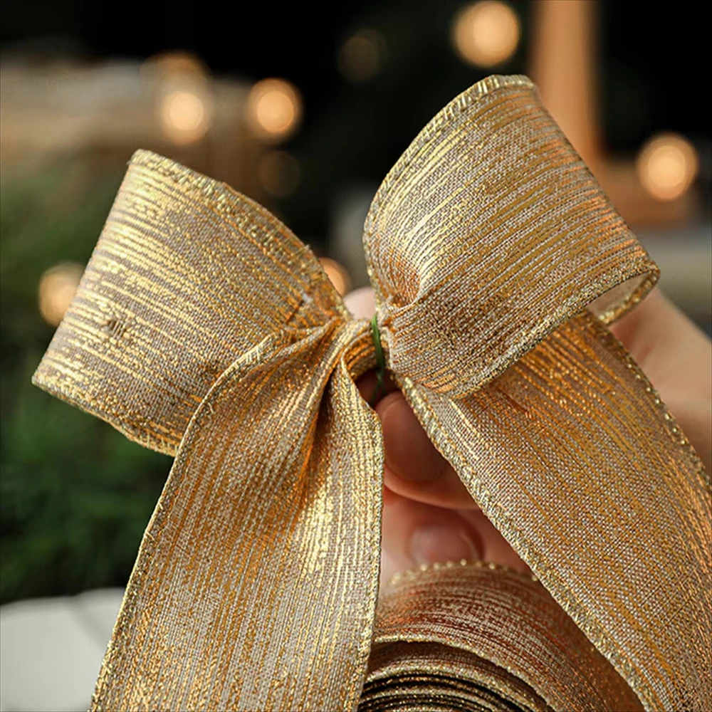 Christmas Ribbon Multi Functional Champagne Gold Ribbon Christmas Craft Ribbon Elegant For Floral Wreaths Craft Projects Gift