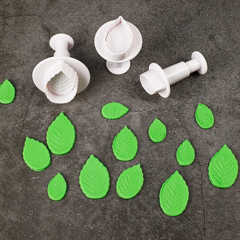 3pcs/Set Cake Rose Leaf Plunger Fondant Decorating Sugar Craft Mold Cutter Cake Decorating Pastry Cookie Tools