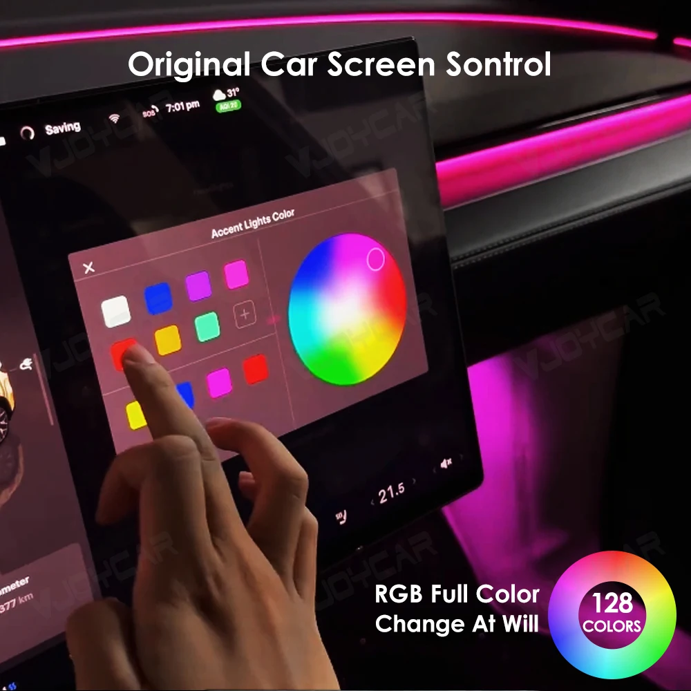 Vjoycar Dynamic RGB Ambient Light Kit APP Control for Tesla Model YL 2026 Seat Back Footwell Air Outlet Atmosphere LED Light