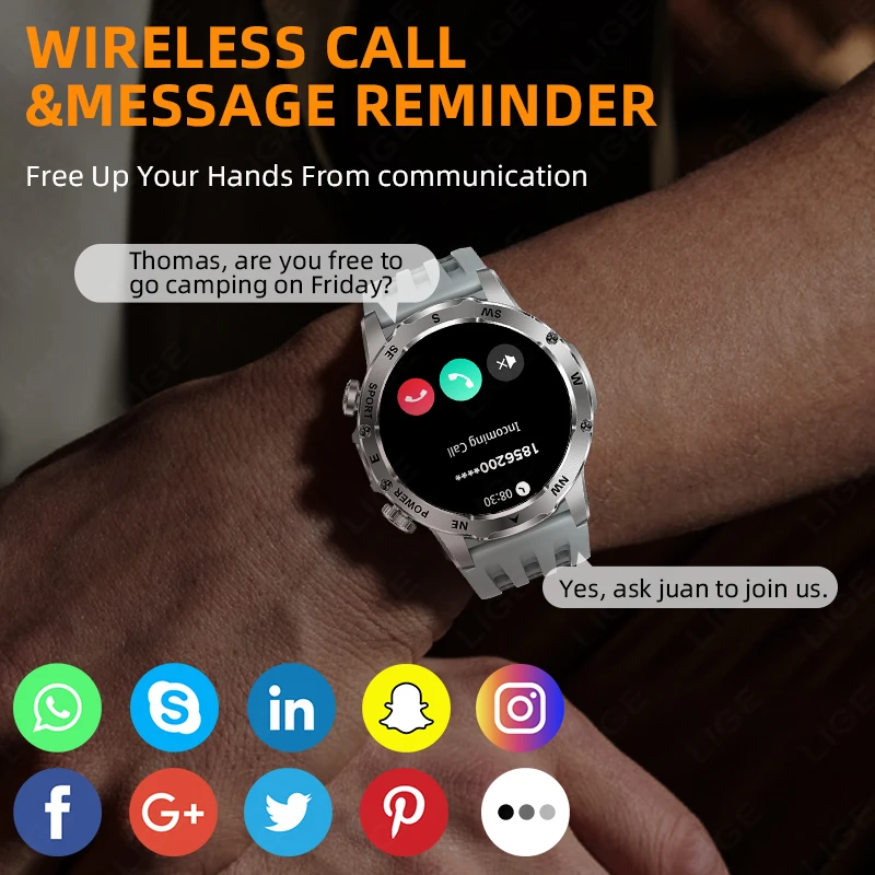 LIGE Military Men's Smart Watch 800mAh Large Battery Compass Flashlight Smartwatch 100+ Sports Bluetooth Call 2025 New Watches