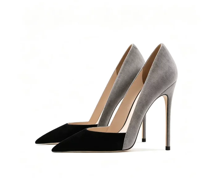 European and American fashion color blocked suede high-heeled single shoes for commuting, banquets, and women