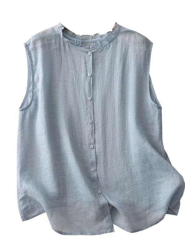 루즈핏 린넨 슬리브리스 여성 여름 신상 투웨이 헴프 베스트 빈티지 출퇴근 스타일