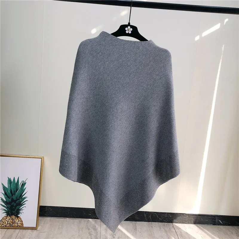 Female Casual Luxury Batwing Cape Pullover Woman Fashion Warm O Neck Loose Cloak Poncho Sweater Wool Knit Shawl Coat New Q46