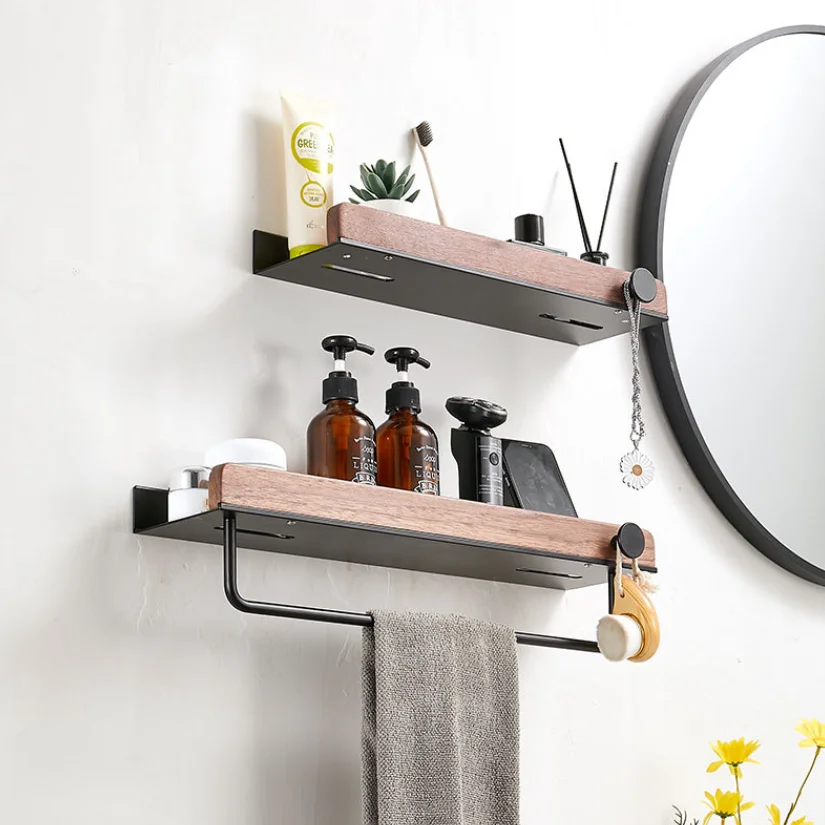 Wood bathroom rack hanging toilet tripod corner frame Brass cosmetics frame Corner shelf kitchen shelf  JM206