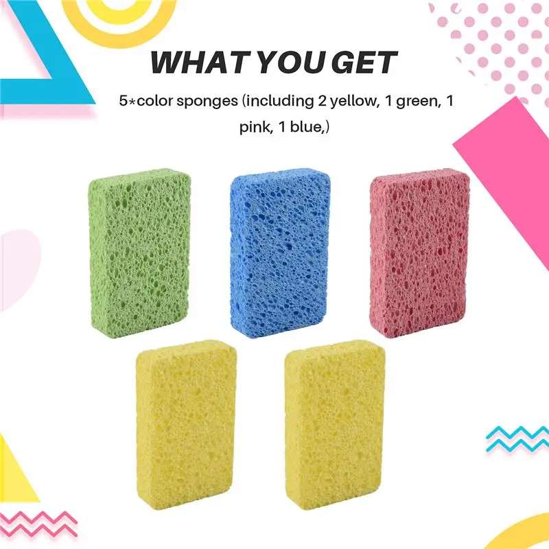 A68P-Large Cellulose Sponges,Kitchen Sponges For Dish, Duty Scrub Sponges,Non-Scratch Dish Scrubber Sponge For Cookware 5 Pcs
