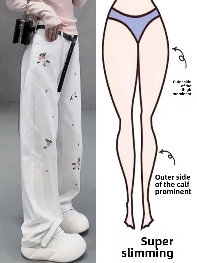 

Джинсы женские с высокой талией, широкими штанинами, вышивкой, цветочными мотивами, объемной вышивкой, прямого кроя, в пол, модные