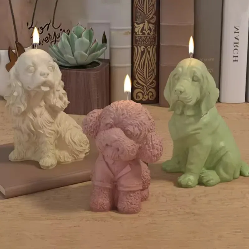 DIY vela de perro molde de silicona lindo Animal 3D vela de aromaterapia molde de resina hacer lindo regalo decoraciones de mesa