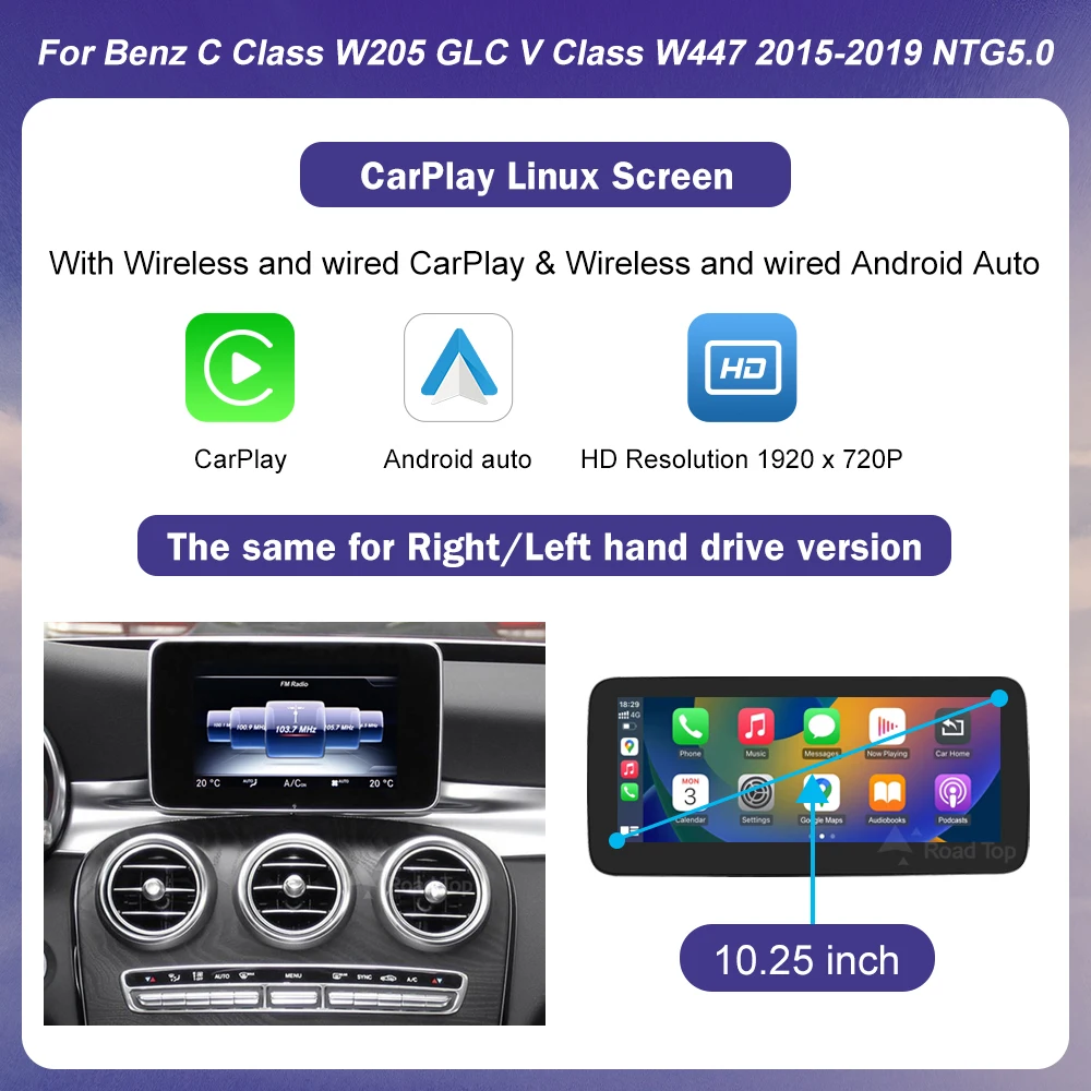 Linux Touchscreen voor Mercedes Benz W205 GLC C V Klasse W447 2015-2019 GPS met draadloze Carplay Android Auto Auto Multimedia