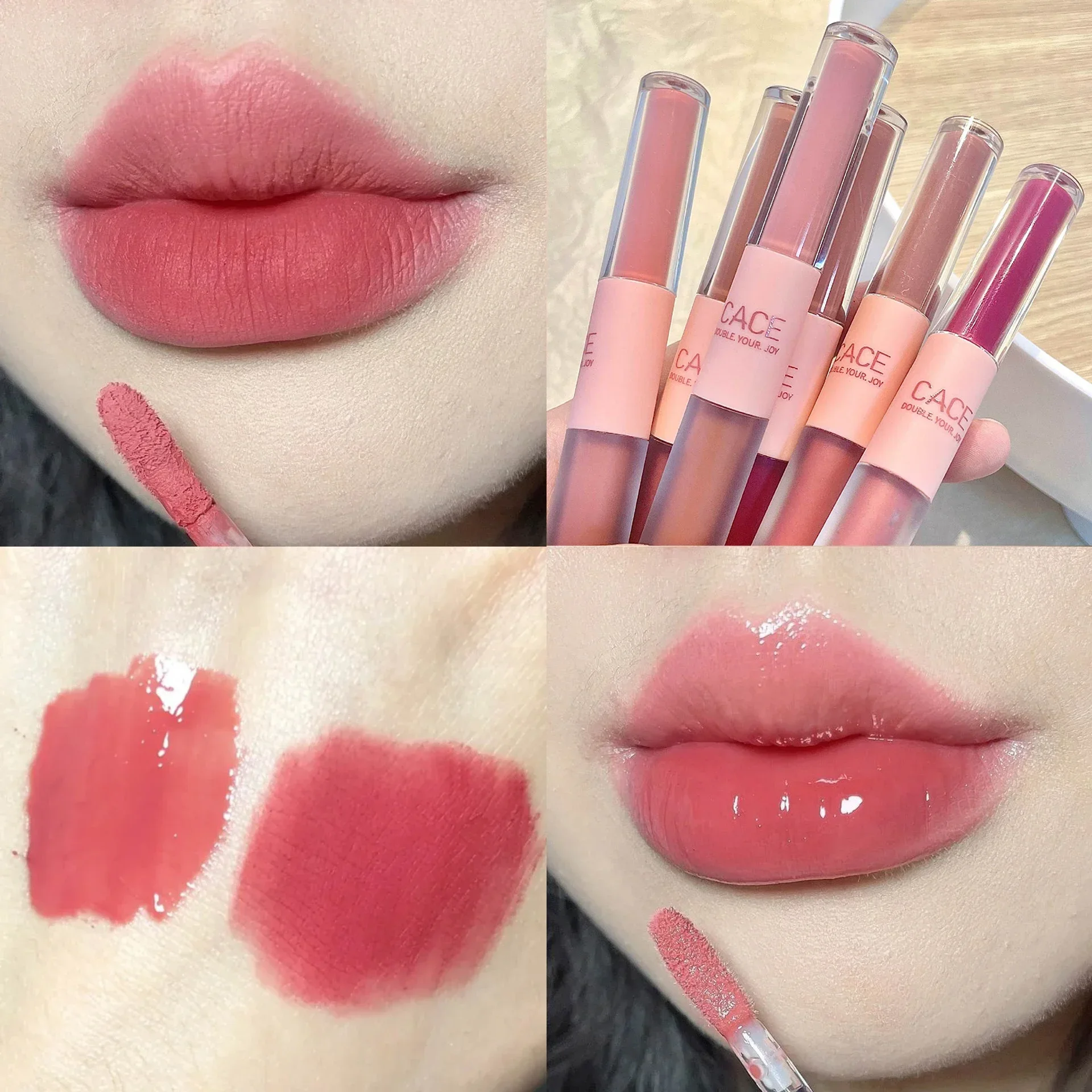 Rossetto liquido lucidalabbra a doppia testa Velluto opaco Tinta rossa sexy Lucidalabbra impermeabile Smalto labbra duraturo Cosmetici per trucco coreano