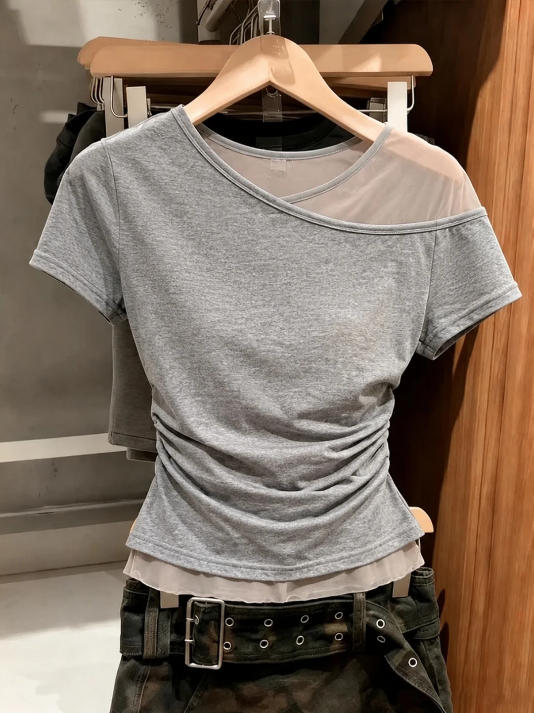 

Chic Korean Style Short Sleeve T-Shirt Women's Slim Fit Summer Versatile Commute Waist Cinching Slimming Top