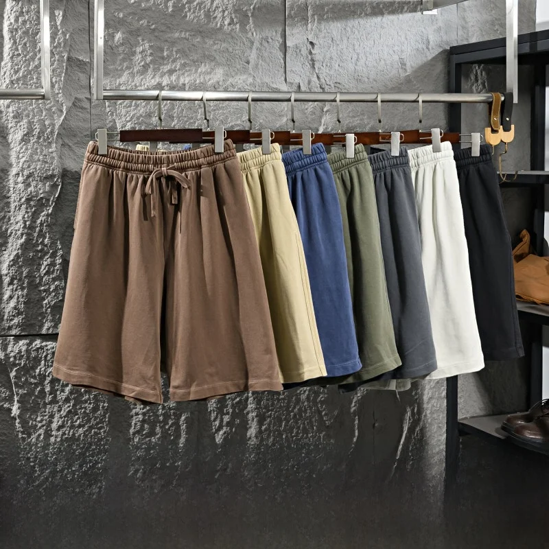 

Washed Vintage Cotton Shorts Men's Summer High Weight Loose Fit Skin-friendly Breathable Casual Versatile Straight Leg Pants