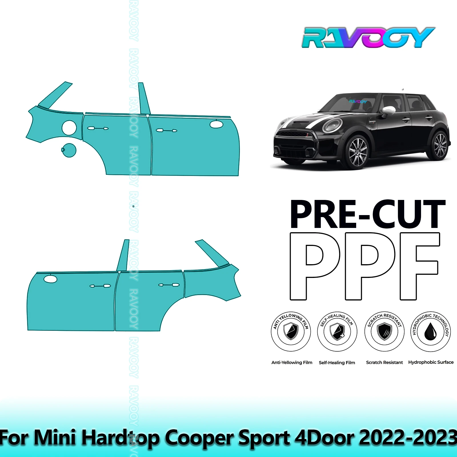 

For Mini Hardtop Cooper Sport 4Door 2022-2023 8.5mil Clear Matte Pre-Cut PPF Door & A/B Pillar Kit TPU Paint Protection Film Set