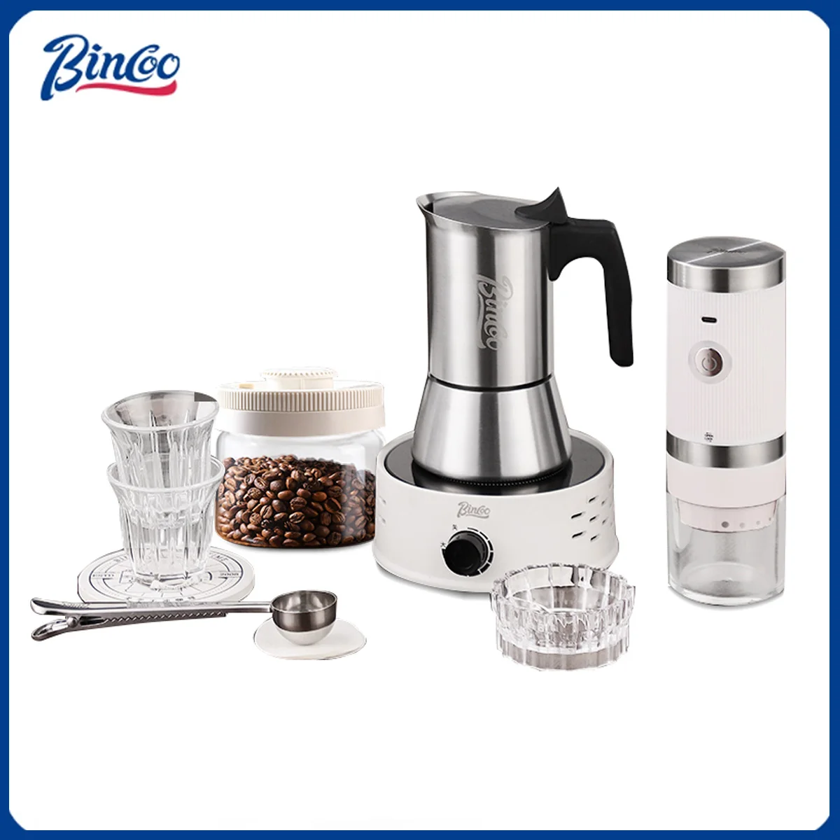 

Bincoo Straight Stainless Steel Moka Pot Concentrated Extraction Electric Ceramic Stove Heated Base Coffee Pot Italian Home 220V