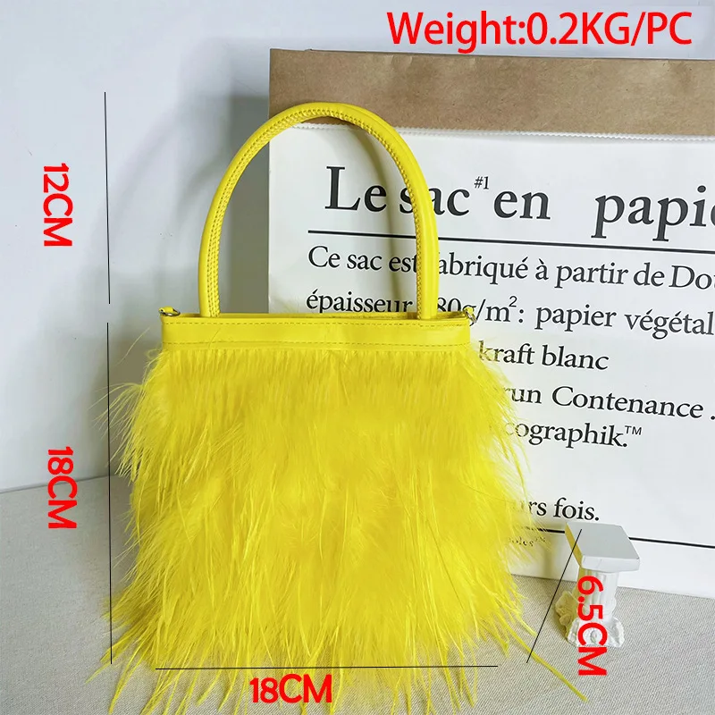 Luxury Designer White Pearl Chain Fur Bag Women Ostrich Fur Handbag Fur Messenger Bag