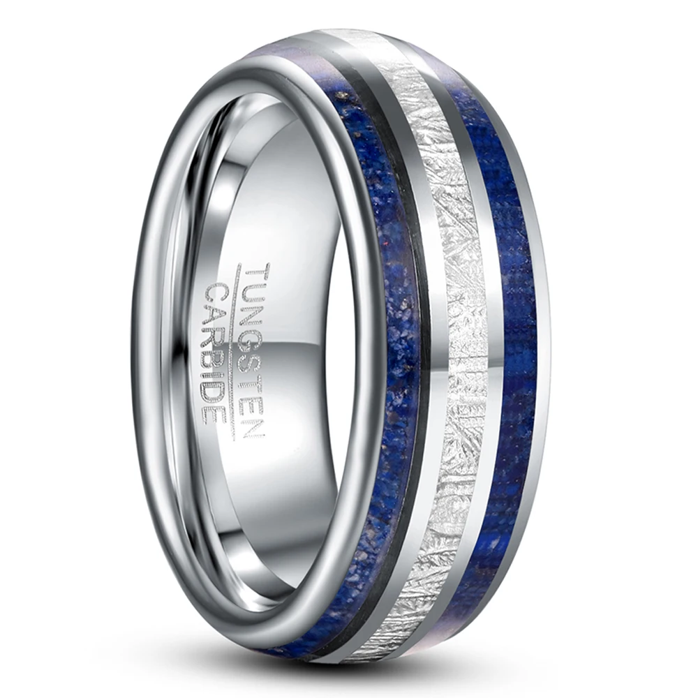 8mm Imitation Meteorite Lapis Lazuli Tungsten Carbide Ring Men's Carbon Wedding Ring Gift