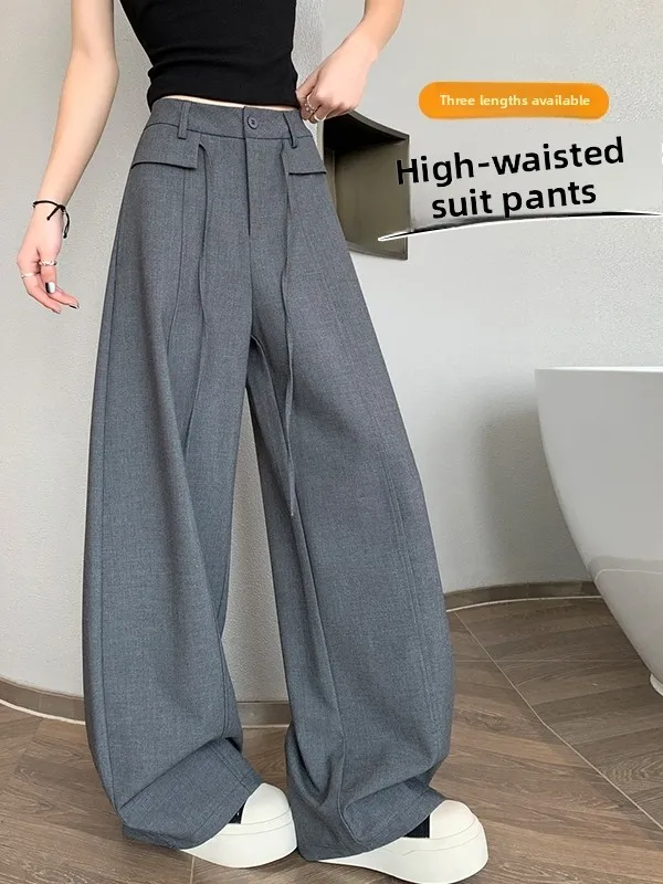 

Original Summer 2026 Ice Silk Wide Leg Straight Casual Pants High Waist Knife Thin Women's Suit Trousers Floor Length