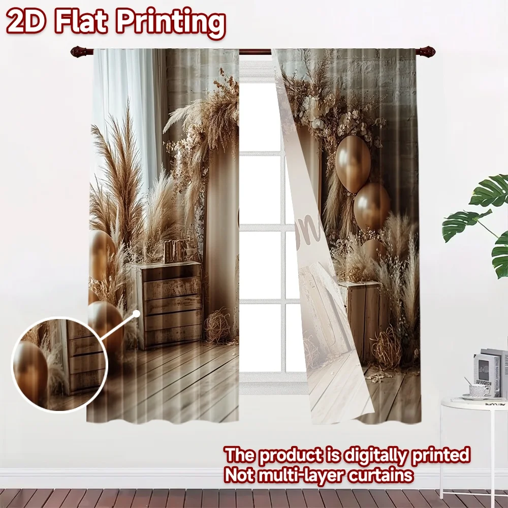 2D flat 2pcs Curtain Modern Minimalist Style Birthday Boho One Balloons Digitally printed polyester, colorfast Holiday