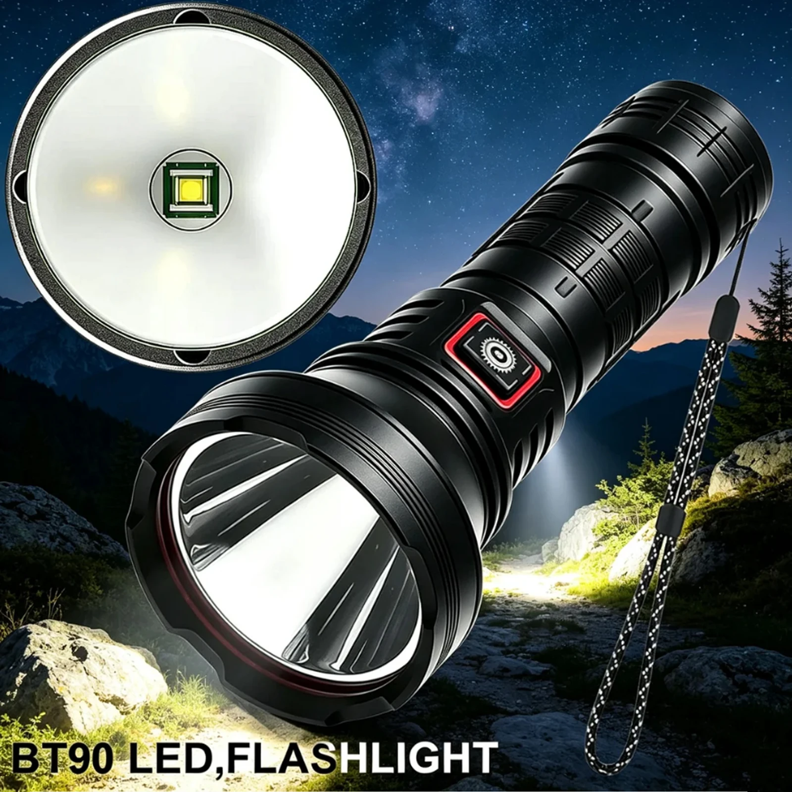 98K High Power Long-Throw Rechargeable Flashlight BT90 Light Source with Ultra-Long Working Time for Outdoor Patrol