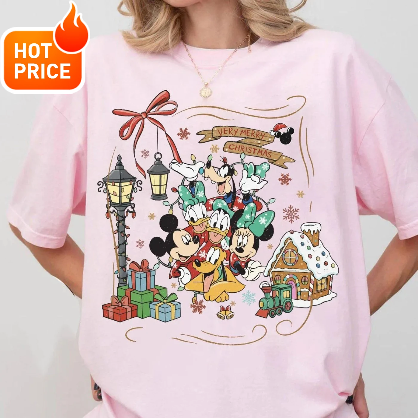 

2025 Christmas Disney Mickey Mouse Boys Girls Summer T-Shirt Family Matching Set Casual Unisex Loose-Fit Short-Sleeve Top Y2K