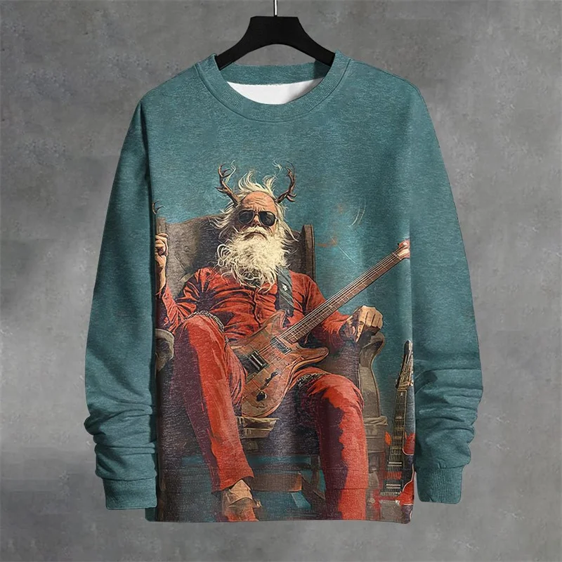 Funny Santa Claus Pattern Sweatshirts For Men Christmas 3D Printed Pullover Autumn Oversized O-Neck Hoodies Long Sleeves y2k Top