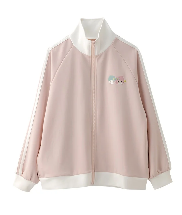 Japanese Style Daily Sanrio Kitty College Style Kawaii Zipper Cardigan Jacket Student Spring and Autumn Loose Basics Coat Women