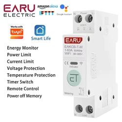 Tuya WiFi Smart Circuit Breaker MCB Timer 1P+N 63A Power Energy kWh Voltage Current Meter Protector Voice Remote Control Switch
