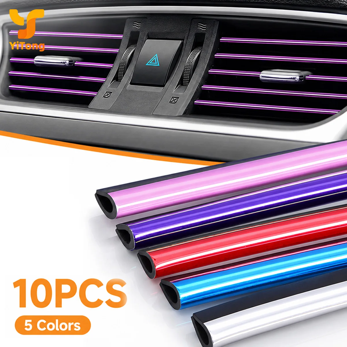 Yitong 10PCS Car Air Vent Decorative Strip Cuttable PVC Outlet Grille Trim Flexible U Shape Universal Interior Auto Accessories