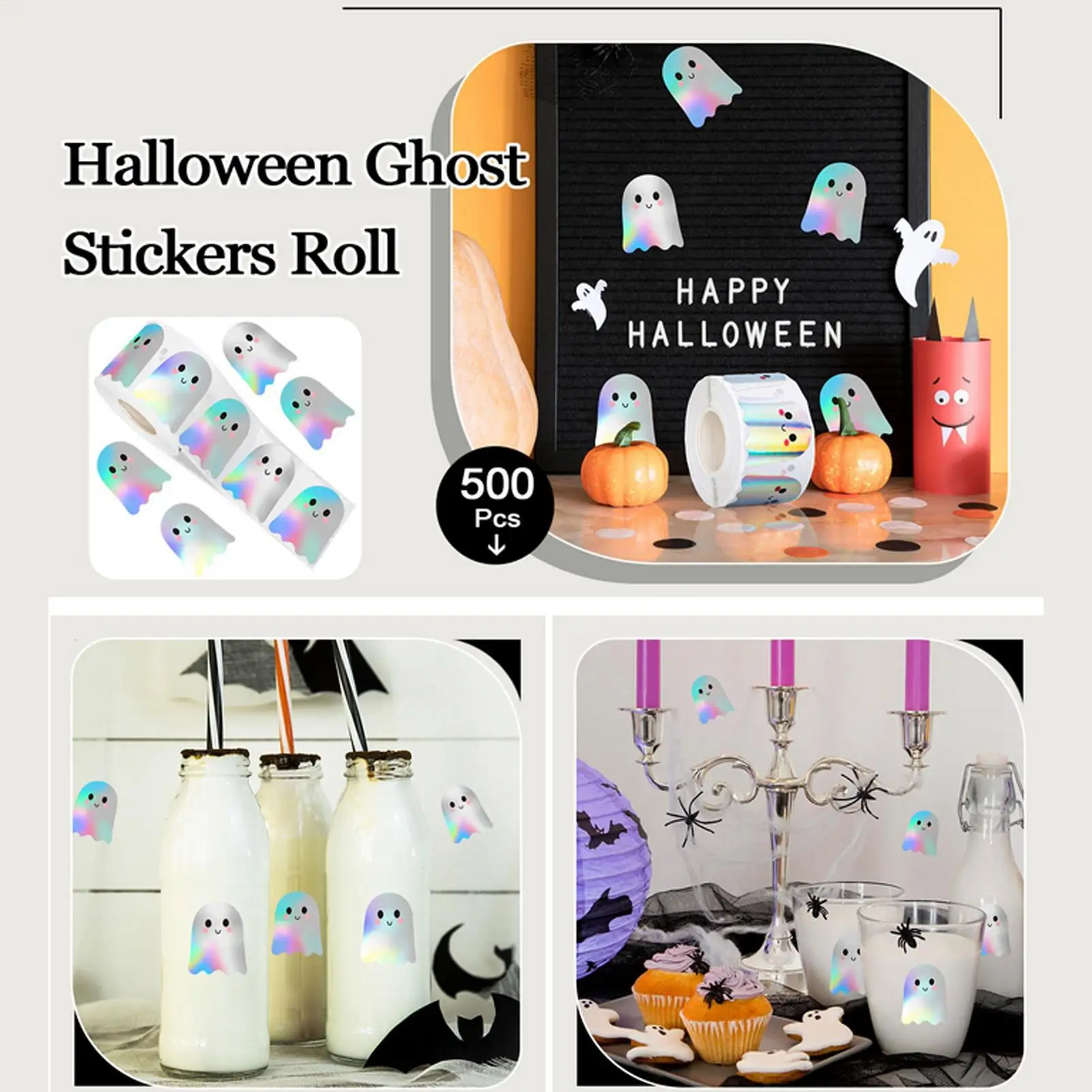 1 rotolo di adesivi fantasma laser carini Adesivi sigillanti fantasma carino Carta autoadesiva Adesivi per decorazioni di Halloween di Halloween