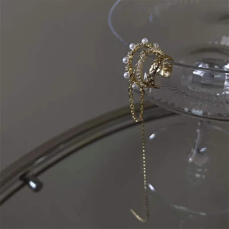 Luxury Crystal French Imitation Pearl Long Tassel Earrings Without Pierced Ear Cuff For Women Girl Fashion Ear Clip Jewelry 2022
