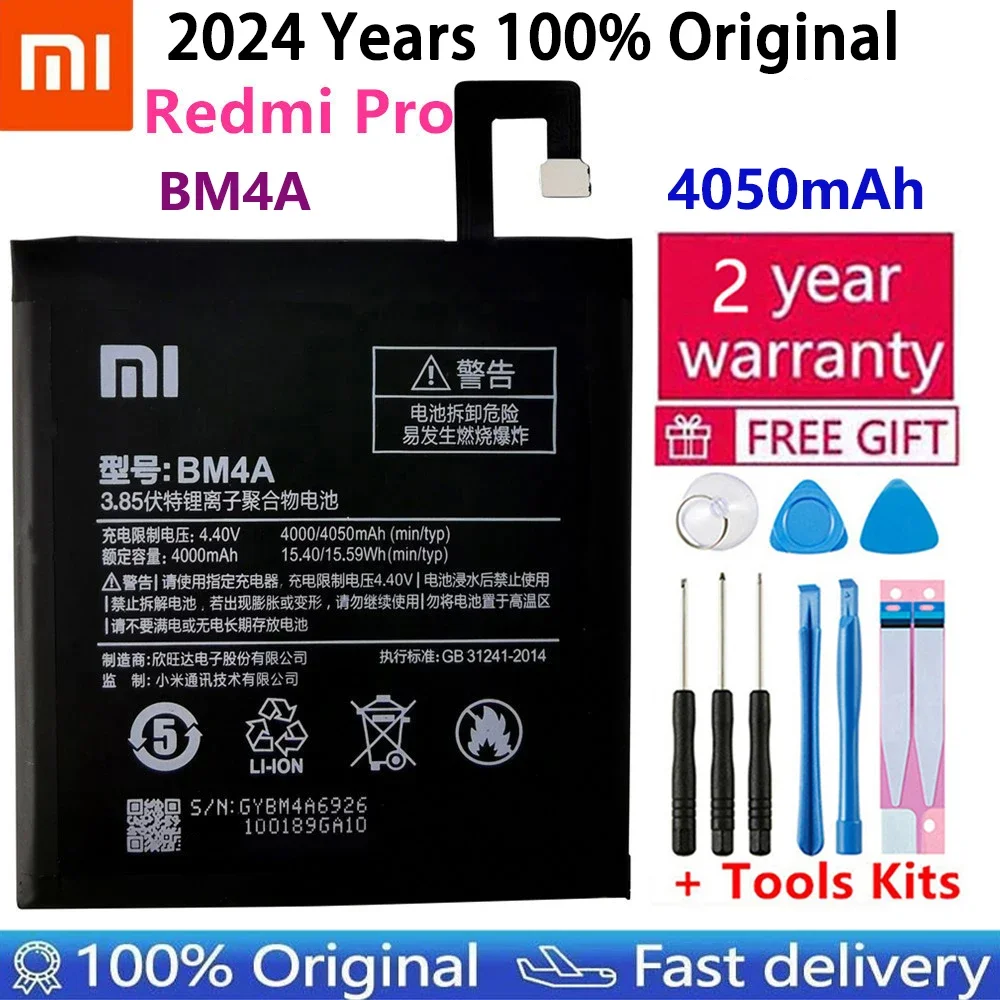 

2024 Years Xiao Mi Phone original Battery 4000mAh BM4A Phone Batteries for Xiaomi Hongmi Redmi Pro Battery+ToolS Fast Shipping