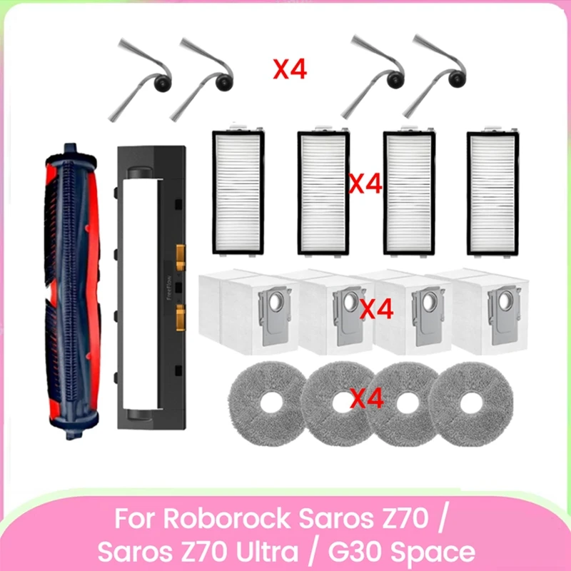 18PCS Replacement Parts for Saros Z70 /G30 Space Vacuum Attachments Roller Side Brush Dust Bag Filters Mop Pads-A69M