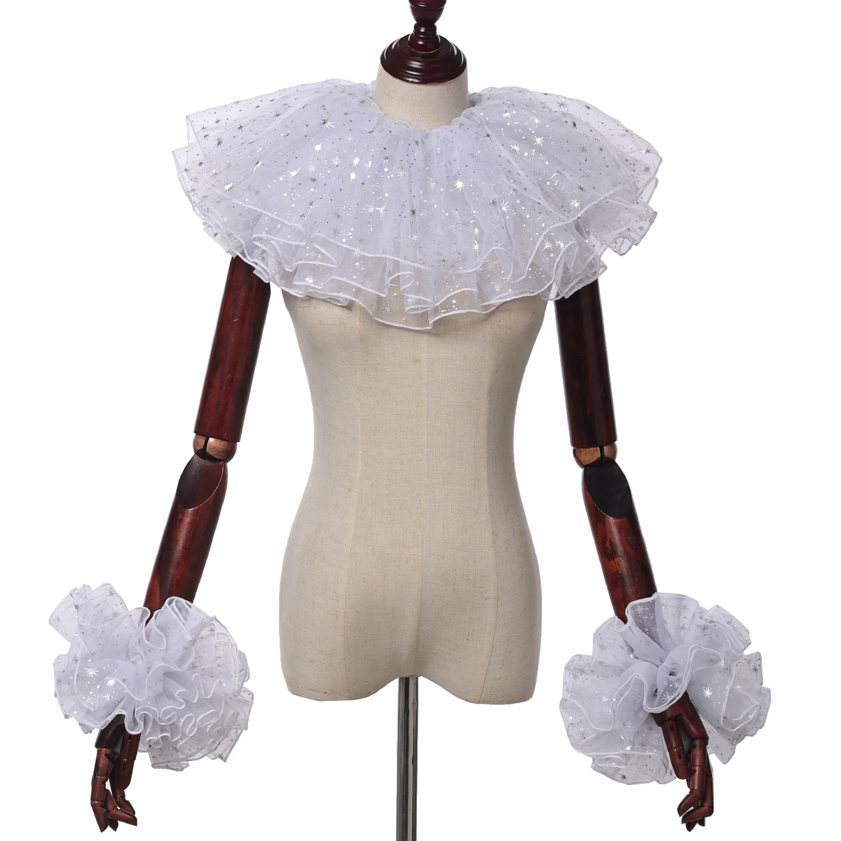 Clown Collar Cosplay Set White Ruffled Neck Ruff