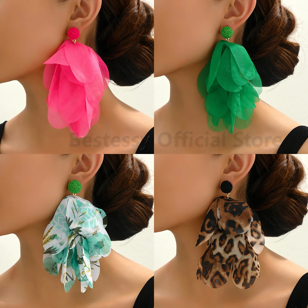 Boho Multicolor Cotton Flower Petal Dangle Earrings For Women Luxury Elegant Handmade Beaded Tassel Ear Pendant Fashion Jewelry