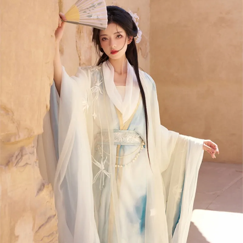 High Quality |Cool Double Layer Chinese Traditional Han Clothing Long Shirt Printing Suit Women's