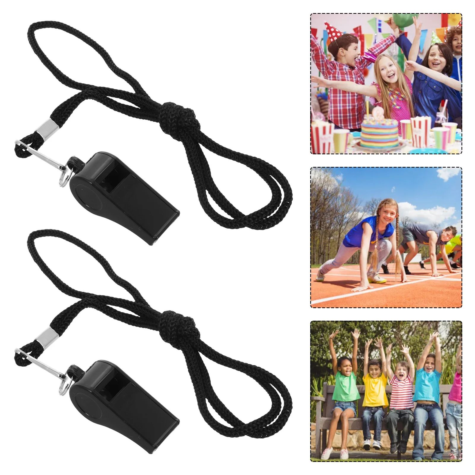 

2Pcs Black Whistle with Lanyard for Referees ABS Survival Whistle Loud Training Signal Emergency Outdoor Sports Coaching