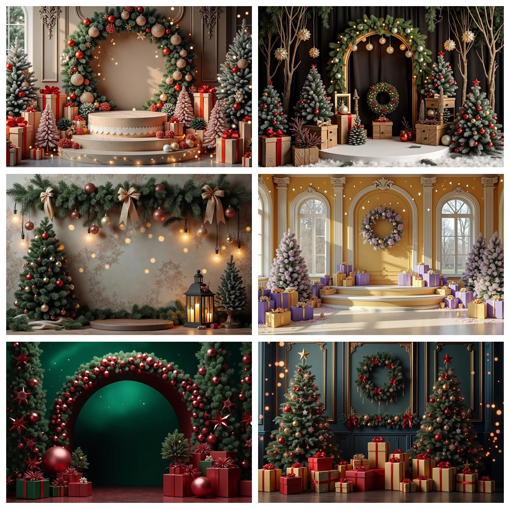 

MOON.QG Interior Christmas Backgrounds For Photographs Wreath Gifts Arch Window Backdrops Props Decoration Portrait Party Poster