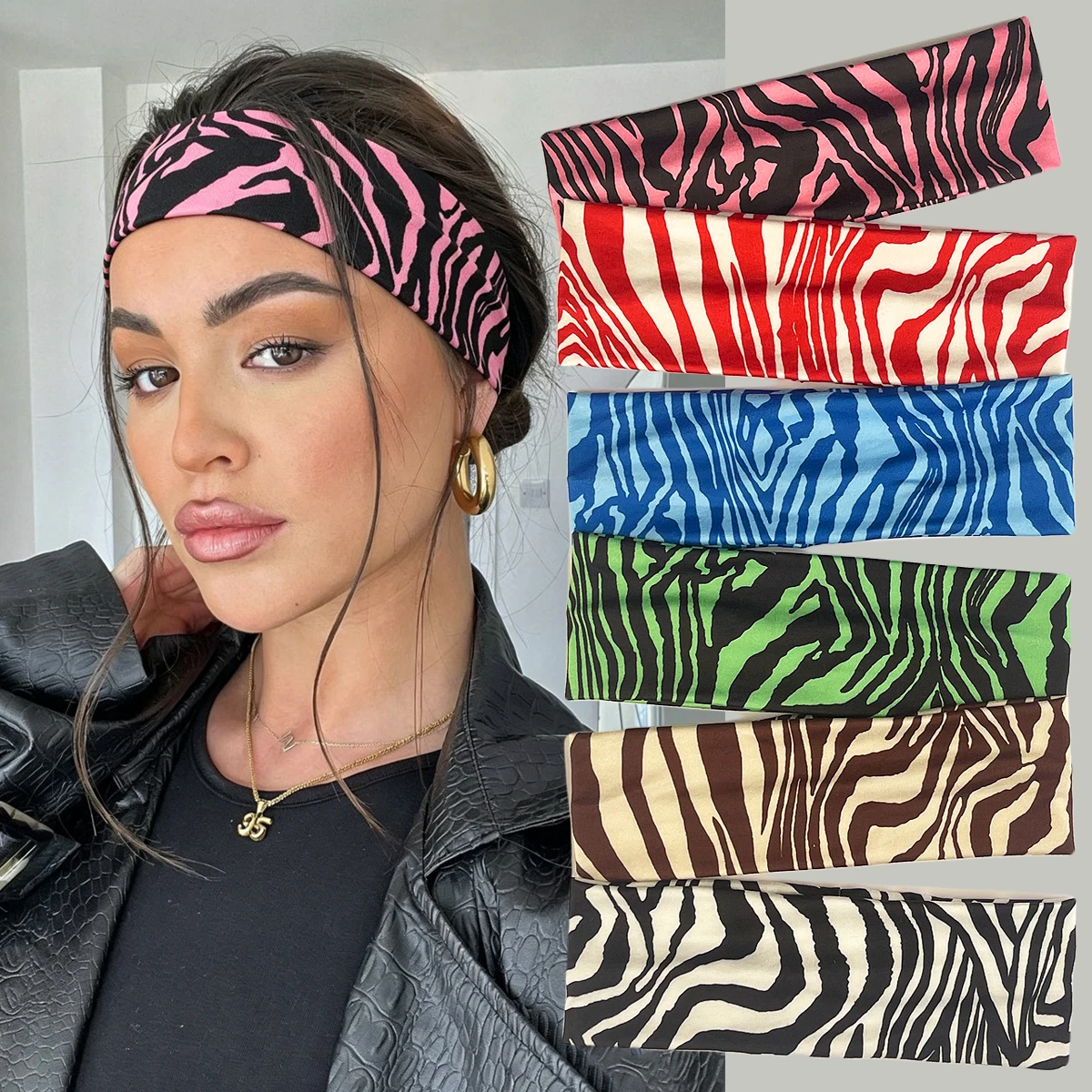 American Style Spicy Girl Zebra Print Headband Street Punk Style Elastic Headband Outdoor Seaside Summer Hair Accessories