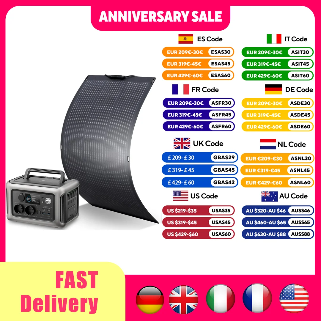 ALLPOWERS R600 Powerstation With Solarpanel 100W, LiFePO4 Battery 299Wh Camping Generator 600W Power Supply for Home Backup RV