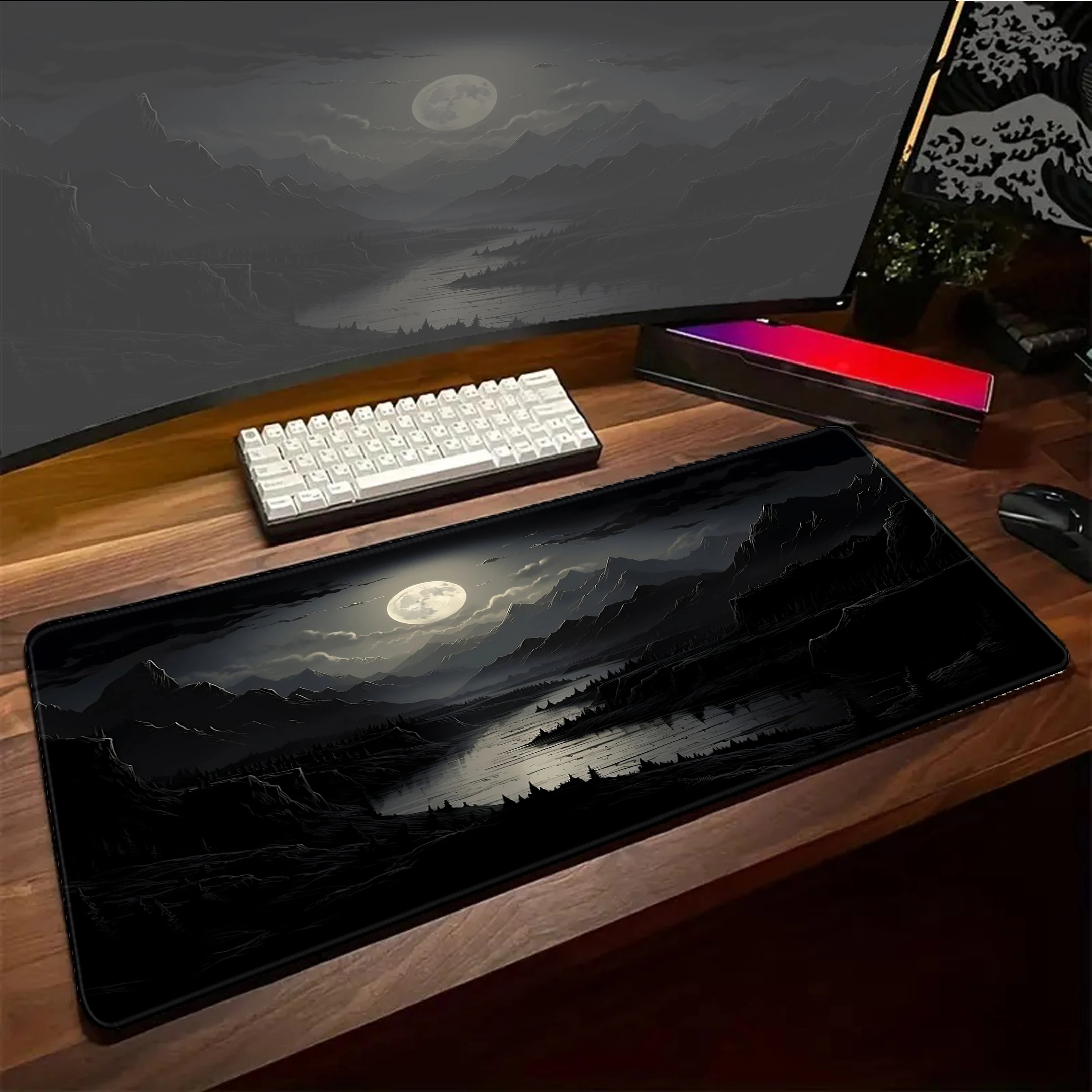 

Night Moonlight Large Decorate Gaming Room Mousepad Non-Slip Game Mouse Pad Locking Edge Mouse Mat Gamer Speed Desk Mat 100x50cm