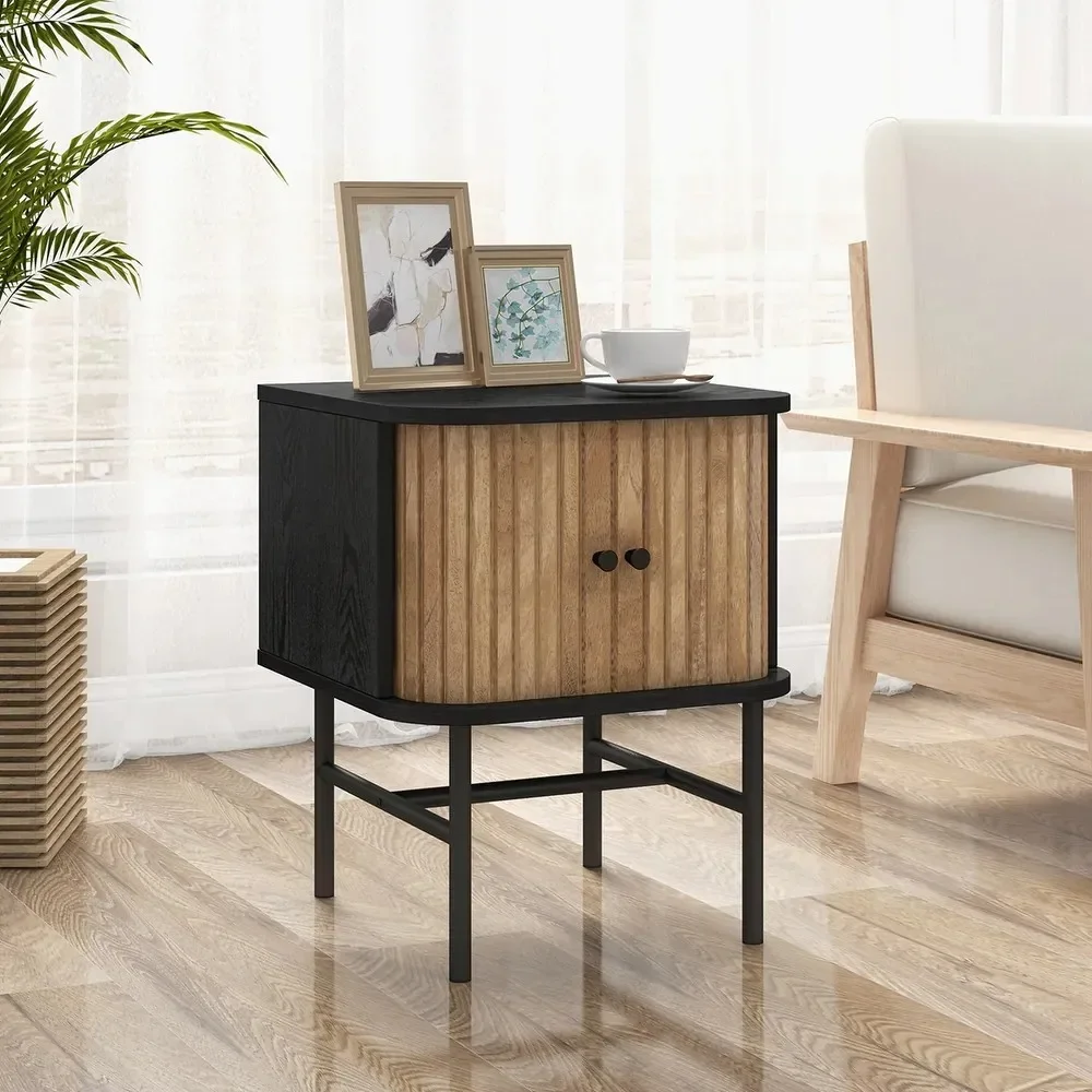 Wholesale Modern Coffee Side Table Sliding Door Nightstand Mid Century Storage End Table for Bedroom