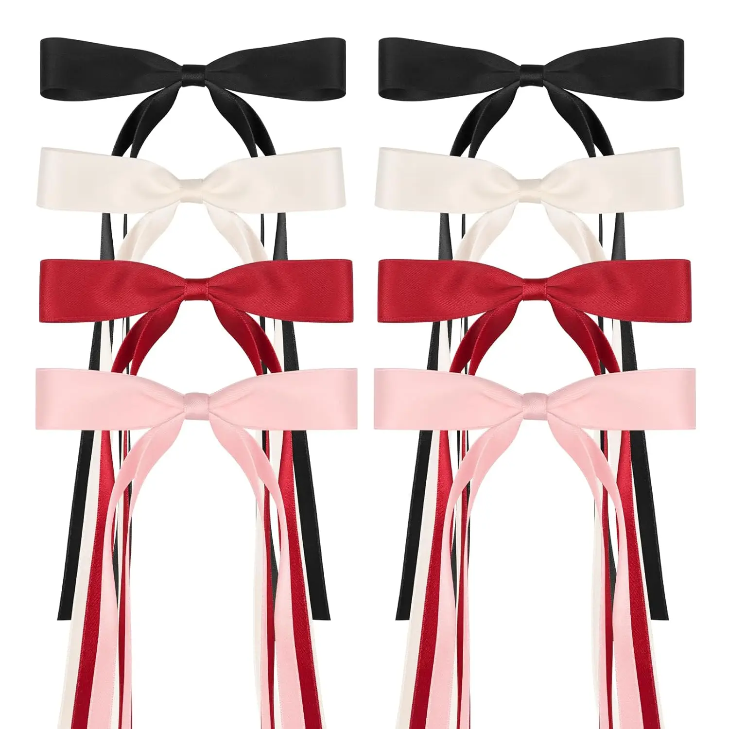 

8 PCS Silky Satin Hair Bows with Tassel for Women Grils, Tassel Ribbon Bowknot Hair Clips for Ponytail Holder. Pink, Red Hair Bo