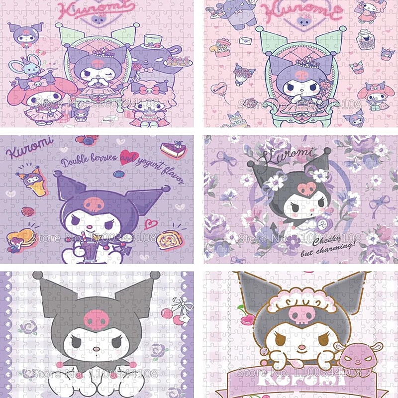 Kuromi Jigsaw Puzzle 300/500/1000 Pieces Sanrio Cartoon Character Wooden Puzzles Adult Decompression Toys Handmade Decorations