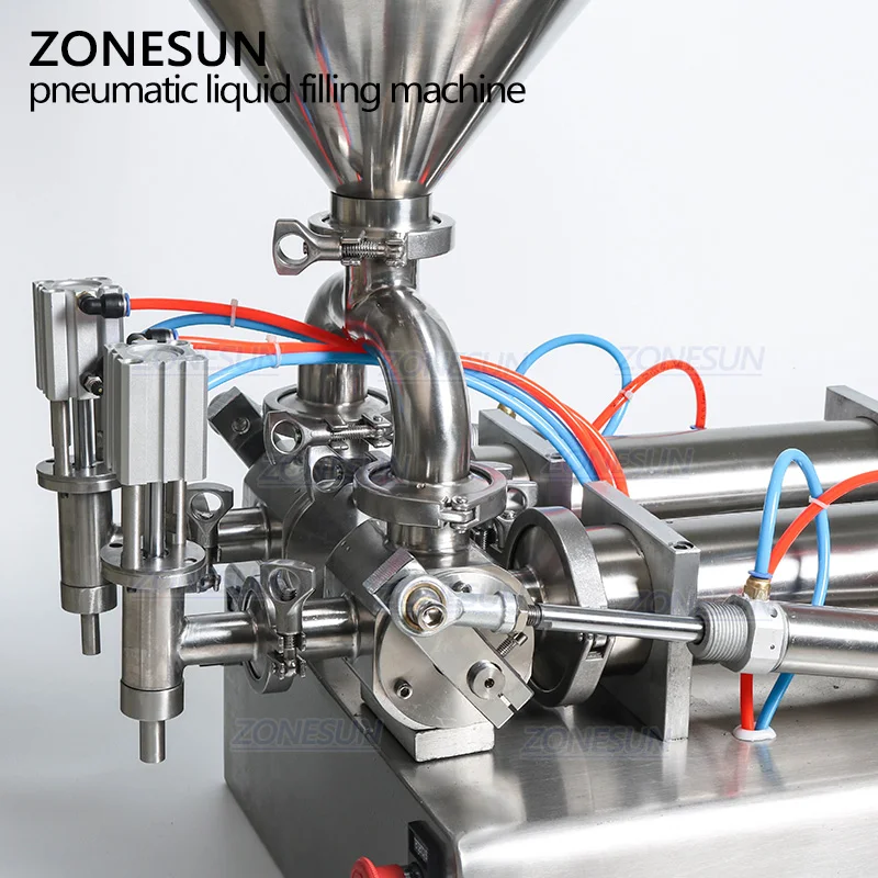 ZONESUN Double Heads Automatic Pneumatic Filling Machine Hopper Shampoo Moisturizer Lotion Cosmetic Oil Honey Water Filler