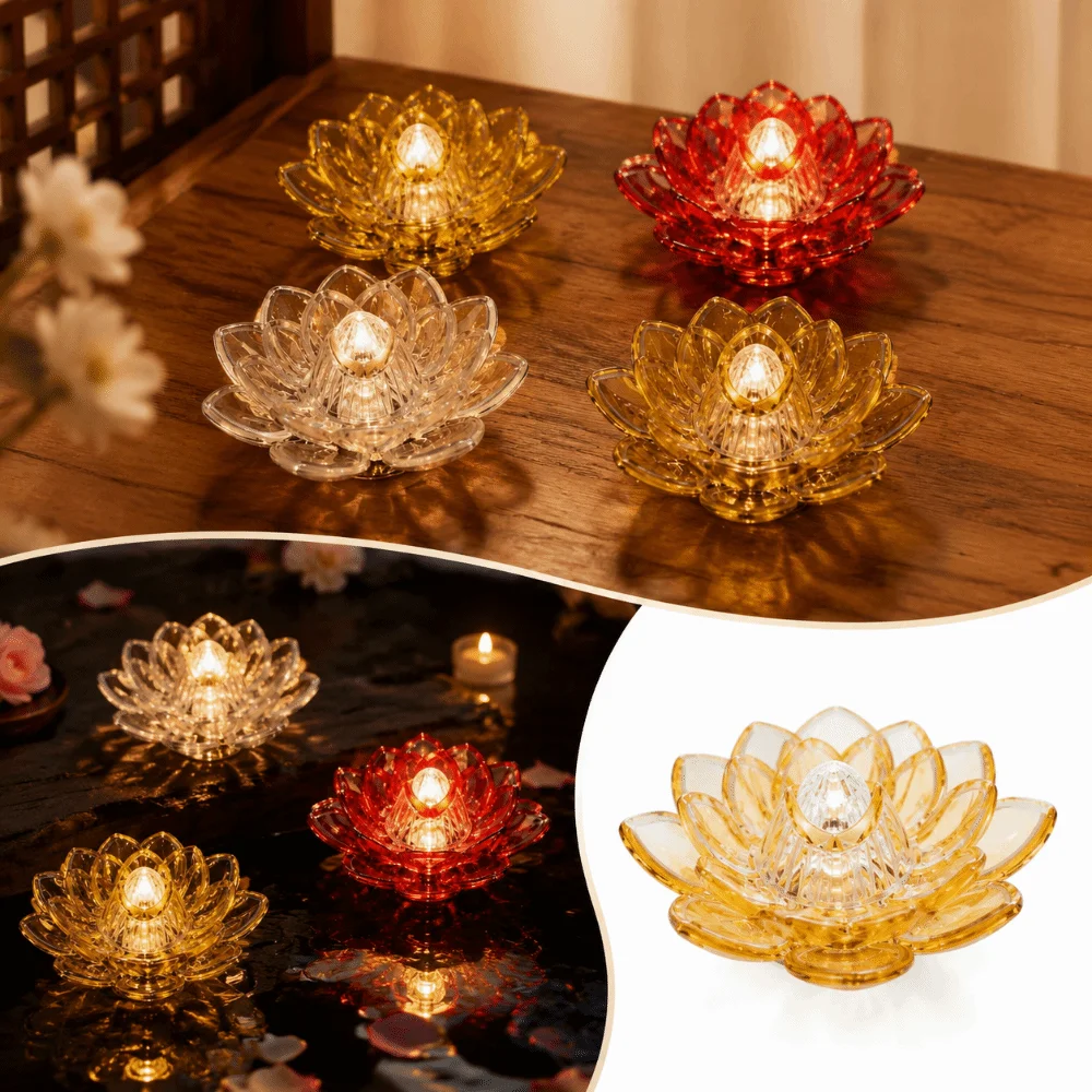 

Realistic Flicker LED Flameless Candle Lotus Outline Design Soft LED Light Source LED Lotus Lamp Portable Size