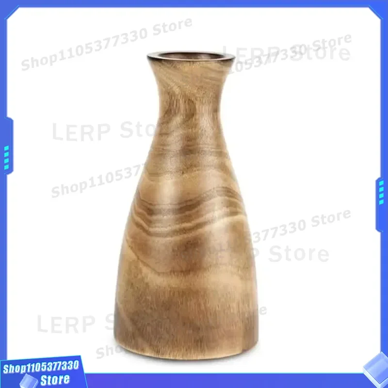 Slender Mango Wood Vase Natural Brown Finish Handcrafted Home Decor Accent Piece for Living Room Table Centerpiece Modern