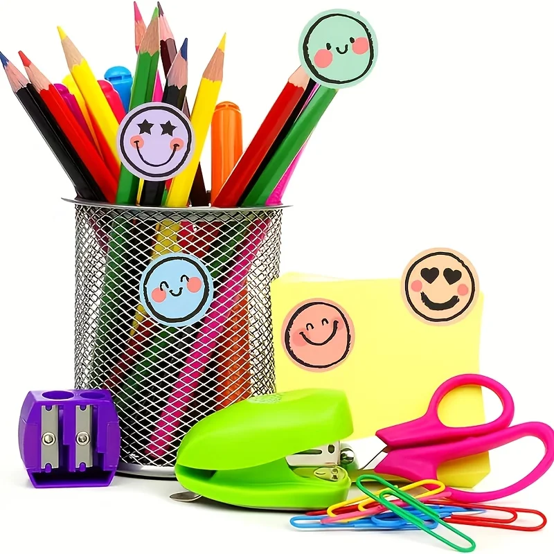 2500pcs/500pcs Colorful Round Smiley Face Stickers, Suitable for Teachers, Parents, Learning Rewards, Scrapbook Supplies