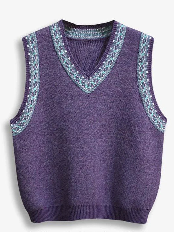 Loose Women's Knitted Sweater Vest 2026 New Style V-Neck Sleeveless Outerwear Retro Fair Isle Casual Fashion Short Length