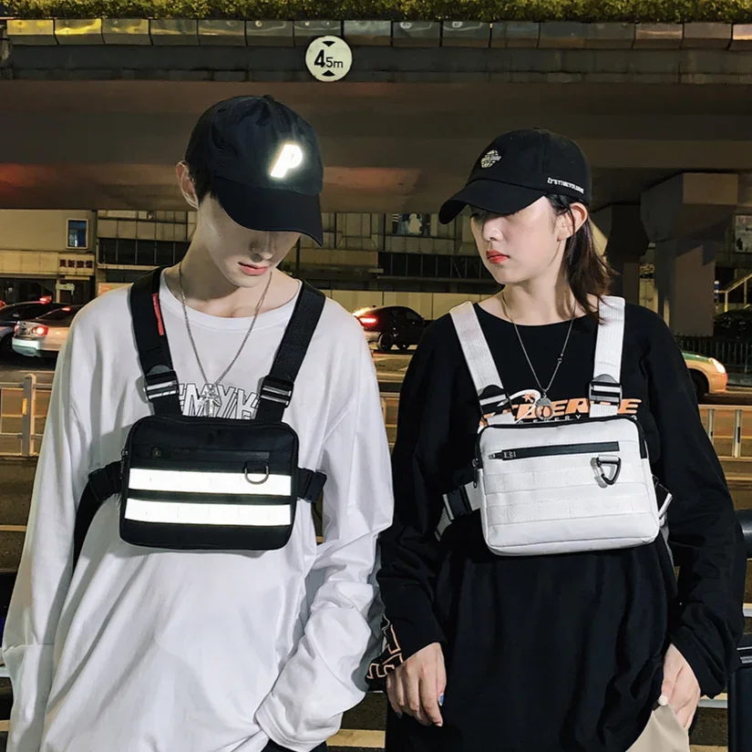 Tasche Brust Front Pack Beutel Unisex Streetwear Weste Rig Tragetaschen Oxford Tuch Weste Hip Hop Brust taschen Straße Fanny Packs