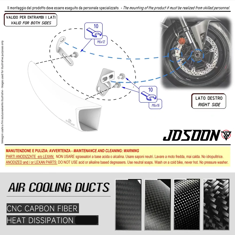 3K Carbon Fiber Motorcycle Front Disc Cooling Air Ducts Brake Caliper Cooler For APRILIA RSV4 RF RR RSV4 Factory RSV4 1100 X