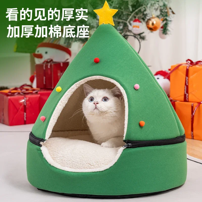 Christmas tree cat nest, warm in winter, removable and washable cat house, semi-closed cat, universal  for all seasons